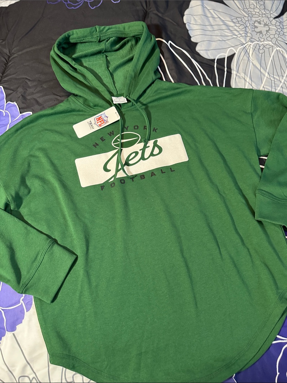 NWTS Women’s NFL New York Jets Green & White Pullover Hoodie lightweight sz L 🏈